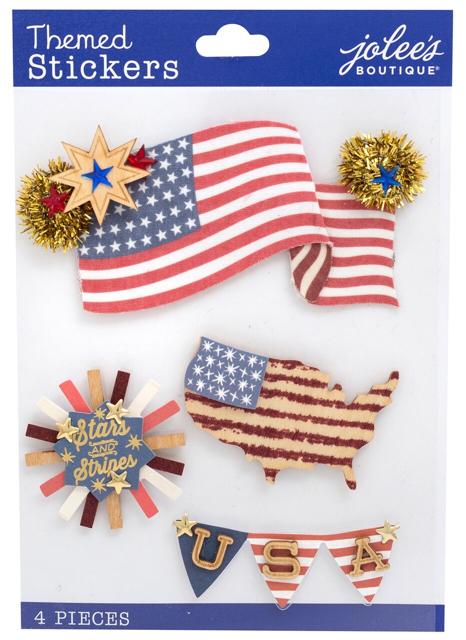 Jolee's Boutique Themed Stickers - Dimensional American Flag, 4pcs